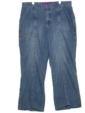 VGT Gypsy Jeans Y2K Hippie Wide Leg Jeans High Waist Front Seam Leg Button Sz XL